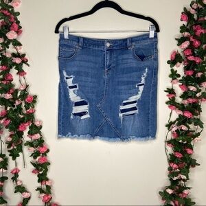 Soho New York & Company Jeans Womens Distressed Jean Skirt 4 Blue Denim